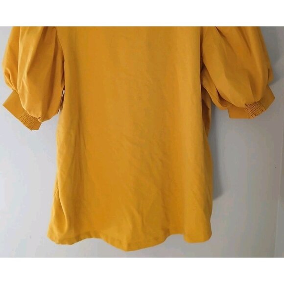 Chico's Puff Sleeve Top Size 2 Large Golden Yellow Cotton S/S Casual Mixed Media - Picture 9 of 9